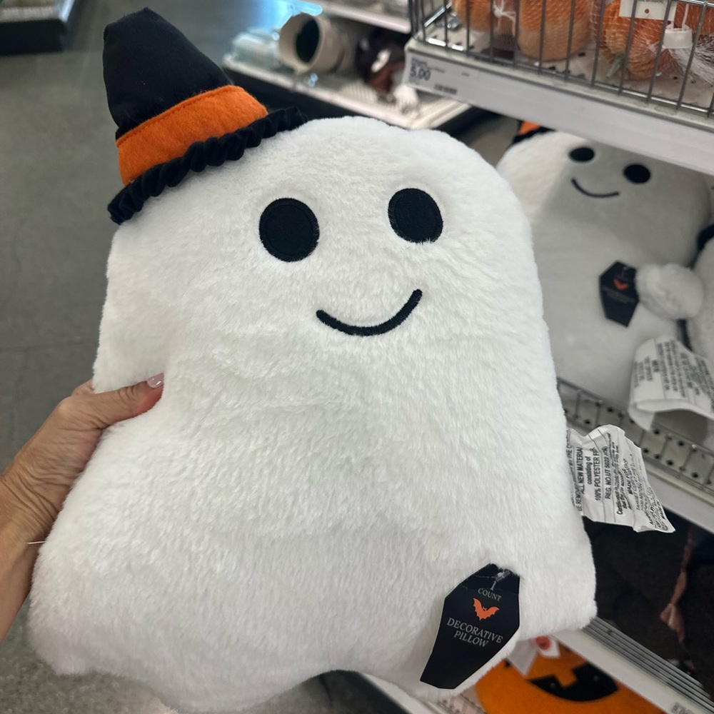 Target White Ghost Pillow with Black and Orange Hat